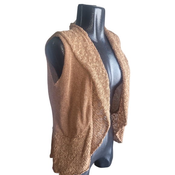 Spanner Tan Knit Sleeveless Open Cardigan M - Picture 3 of 7